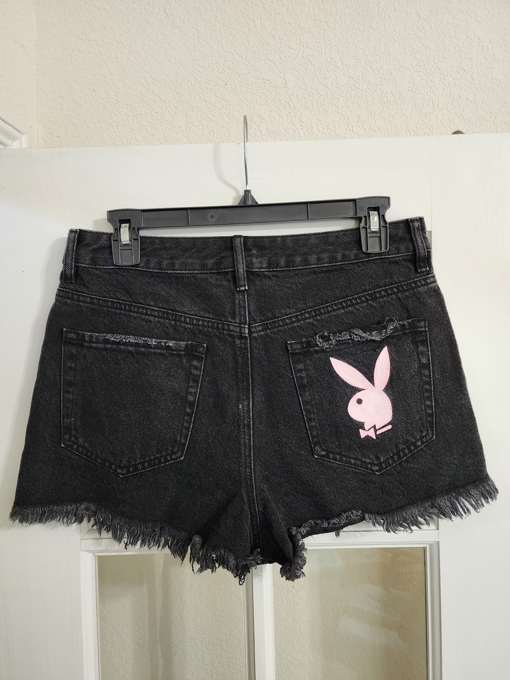 Playboy by PacSun Black High Rise Denim Festival Shorts Bunny Size 28